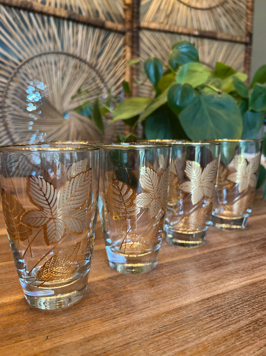 Set of 8 Vintage Libbey Gold Leaf Tumblers